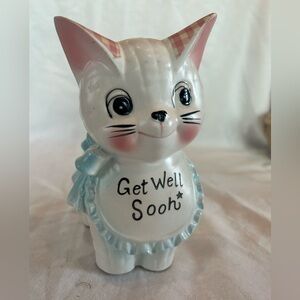 Vintage Rubens Originals ceramic cat planter made in Japan with a "Get Well Soon